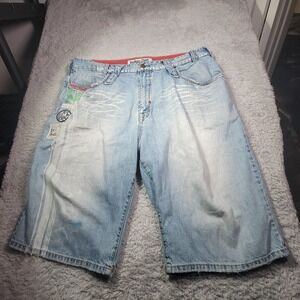 INDIGO RED DENIM BAGGY SHORTS Vtg Size 38 Vintage Hip Hop